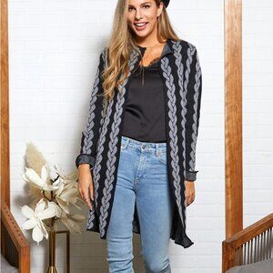 Gray and Black Long Knit Cardigan